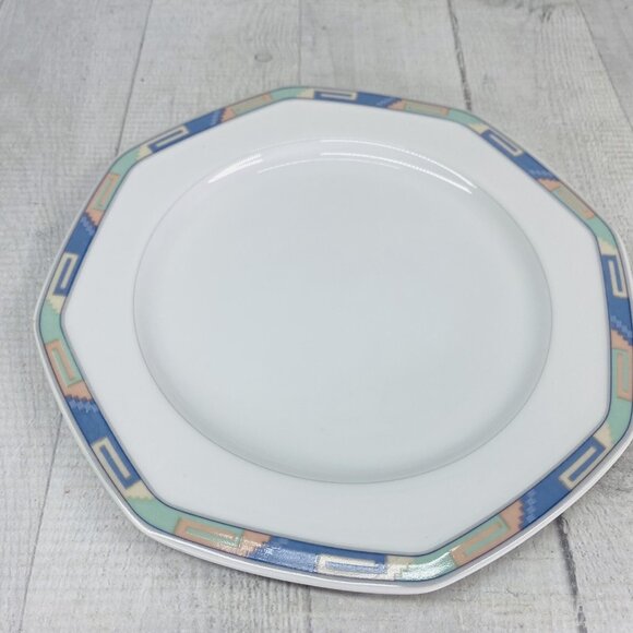Christopher Stuart SOUTHWEST Green Blue Coral Rim White China Salad Plates Set 5 - Picture 6 of 16